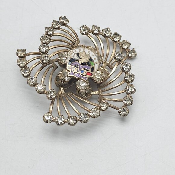 Vintage Odd Fellows Daughters Of Rebekah Enamel Clear Rhinestone Brooch Pin - Picture 2 of 4